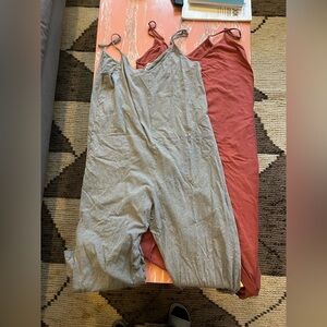 Coyuchi Gray and Red Jumpsuit Set